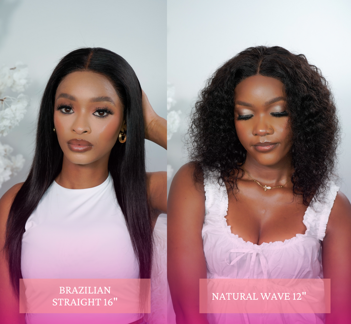 Brazilian Lace Front Wig Straight 16" & 4x4 Water Wave 12"