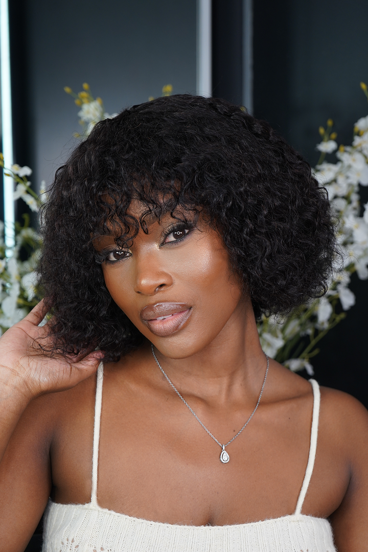 Brazilian 4x4 Lace Wig Straight 8 Inch and Zoe Water Wave Fringe