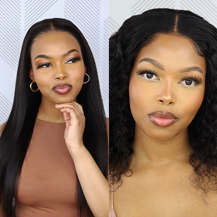 Brazilian Lace Front Wig Straight 16" & 4x4 Water Wave 12"